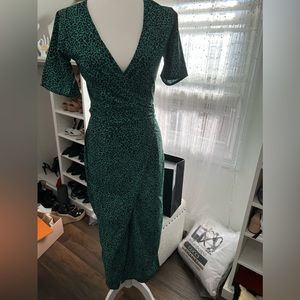 Short sleeve green leopard print jumpsuit